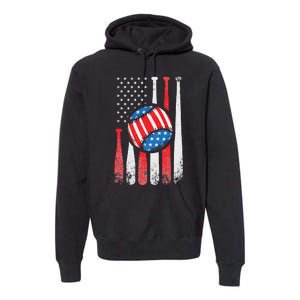 Patriotic Baseball 4th Of July USA American Flag Premium Hoodie