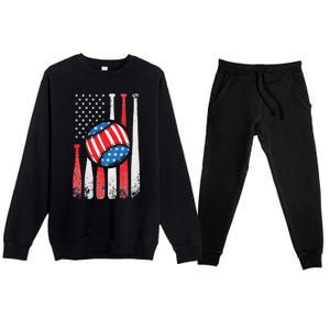 Patriotic Baseball 4th Of July USA American Flag Premium Crewneck Sweatsuit Set