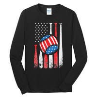 Patriotic Baseball 4th Of July USA American Flag Tall Long Sleeve T-Shirt