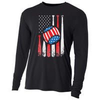 Patriotic Baseball 4th Of July USA American Flag Cooling Performance Long Sleeve Crew