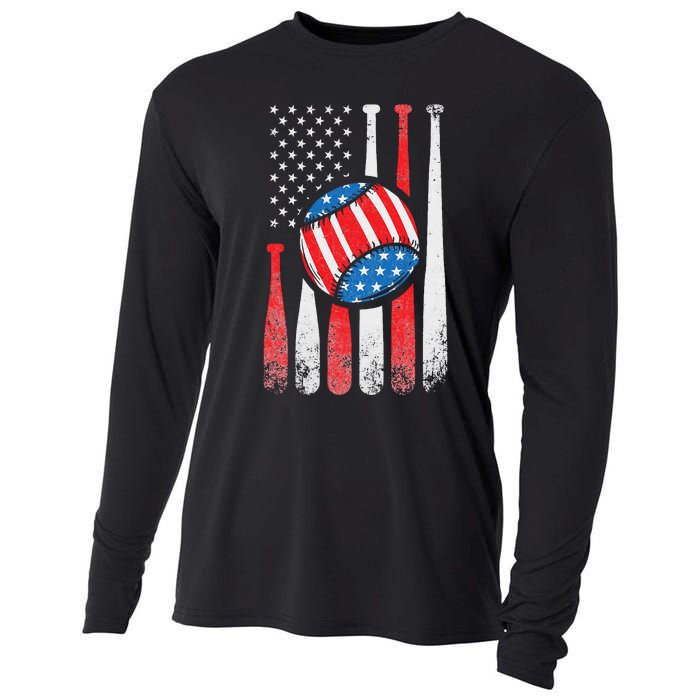 Patriotic Baseball 4th Of July USA American Flag Cooling Performance Long Sleeve Crew