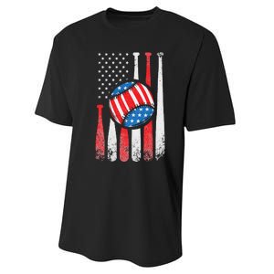 Patriotic Baseball 4th Of July USA American Flag Performance Sprint T-Shirt