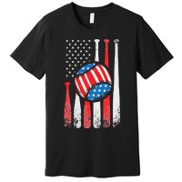 Patriotic Baseball 4th Of July USA American Flag Premium T-Shirt