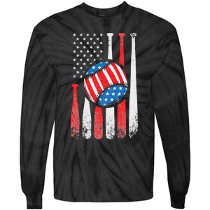 Patriotic Baseball 4th Of July USA American Flag Tie-Dye Long Sleeve Shirt