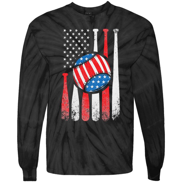 Patriotic Baseball 4th Of July USA American Flag Tie-Dye Long Sleeve Shirt