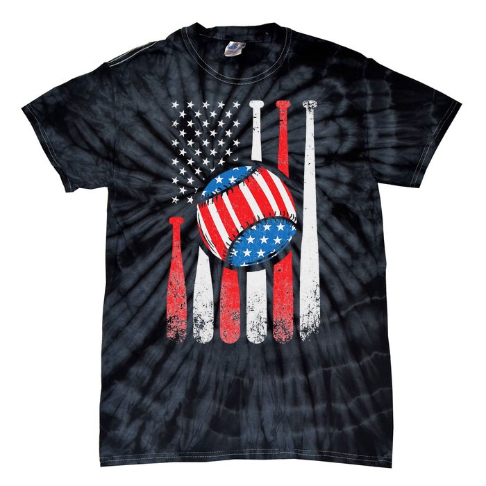 Patriotic Baseball 4th Of July USA American Flag Tie-Dye T-Shirt