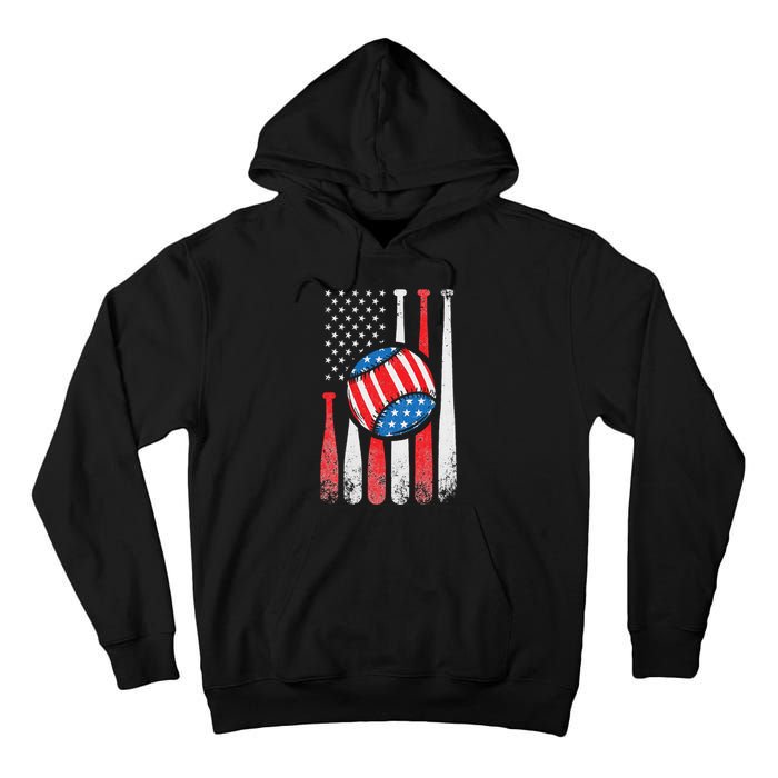 Patriotic Baseball 4th Of July USA American Flag Tall Hoodie