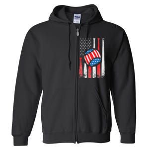 Patriotic Baseball 4th Of July USA American Flag Full Zip Hoodie