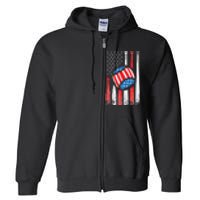 Patriotic Baseball 4th Of July USA American Flag Full Zip Hoodie