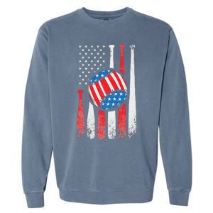 Patriotic Baseball 4th Of July USA American Flag Garment-Dyed Sweatshirt