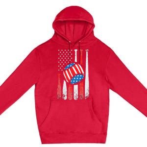 Patriotic Baseball 4th Of July USA American Flag Premium Pullover Hoodie