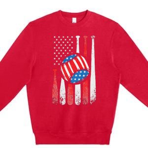 Patriotic Baseball 4th Of July USA American Flag Premium Crewneck Sweatshirt