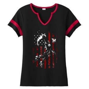 Patriotic Basketball 4th Of July Usa Flag Ladies Halftime Notch Neck Tee