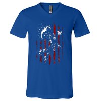 Patriotic Basketball 4th Of July Usa Flag V-Neck T-Shirt