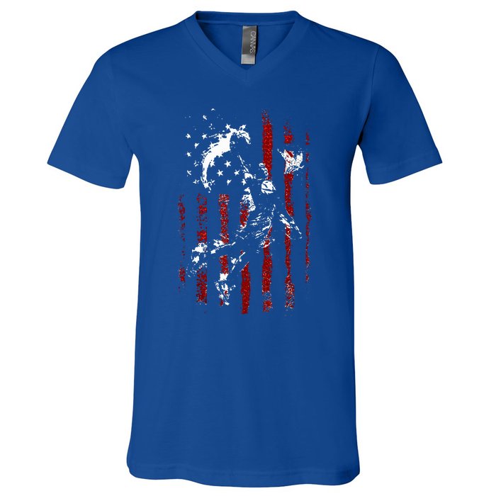 Patriotic Basketball 4th Of July Usa Flag V-Neck T-Shirt