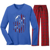 Patriotic Basketball 4th Of July Usa Flag Women's Long Sleeve Flannel Pajama Set 