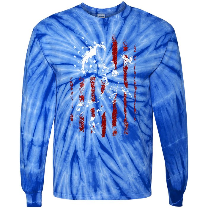 Patriotic Basketball 4th Of July Usa Flag Tie-Dye Long Sleeve Shirt