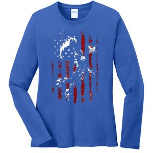 Patriotic Basketball 4th Of July Usa Flag Ladies Long Sleeve Shirt