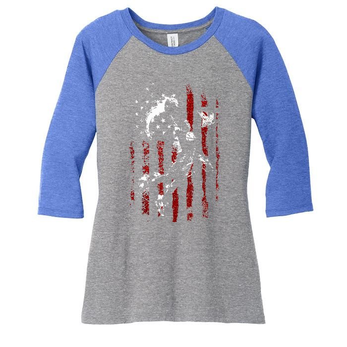 Patriotic Basketball 4th Of July Usa Flag Women's Tri-Blend 3/4-Sleeve Raglan Shirt