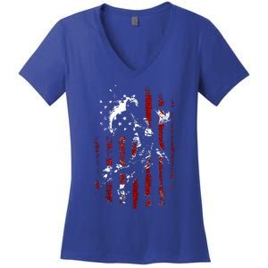 Patriotic Basketball 4th Of July Usa Flag Women's V-Neck T-Shirt