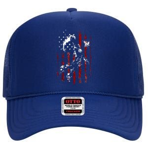 Patriotic Basketball 4th Of July Usa Flag High Crown Mesh Back Trucker Hat