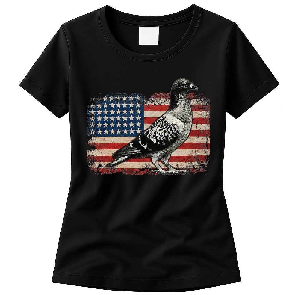 Pigeon Bird 4th of July USA Patriotic Gift pigeon USA flag Womens T-Shirt
