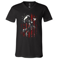 Patriotic Basketball 4th Of July Usa American Flag V-Neck T-Shirt