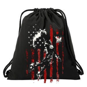 Patriotic Basketball 4th Of July Usa American Flag Drawstring Bag