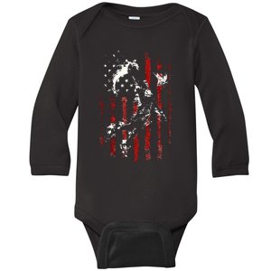 Patriotic Basketball 4th Of July Usa American Flag Baby Long Sleeve Bodysuit