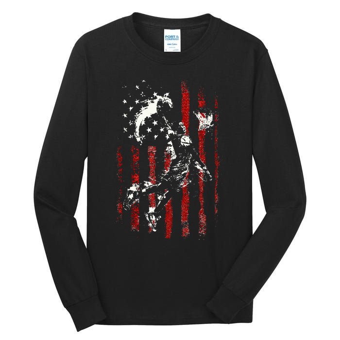 Patriotic Basketball 4th Of July Usa American Flag Tall Long Sleeve T-Shirt