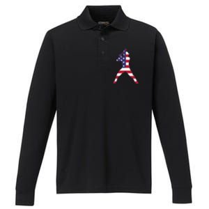 Patriotic Baseball 4th Of July USA American Flag Performance Long Sleeve Polo