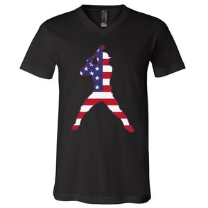 Patriotic Baseball 4th Of July USA American Flag V-Neck T-Shirt