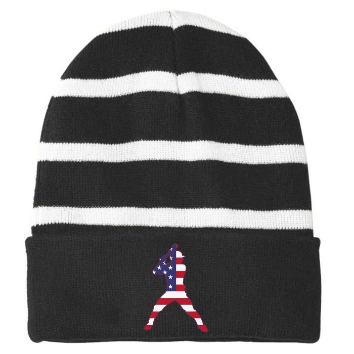 Patriotic Baseball 4th Of July USA American Flag Striped Beanie with Solid Band