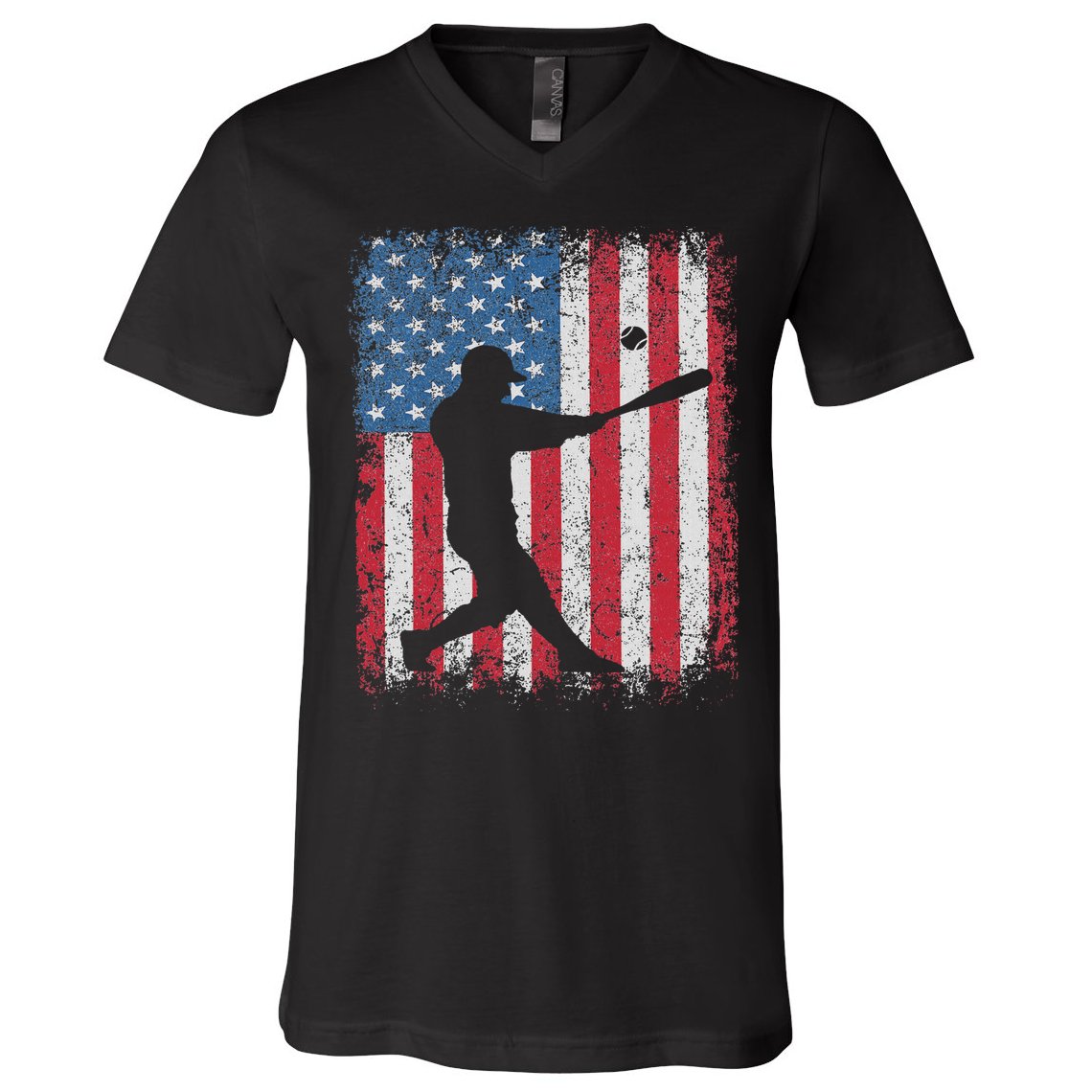 Patriotic Baseball 4th Of July Usa American Flag V-Neck T-Shirt