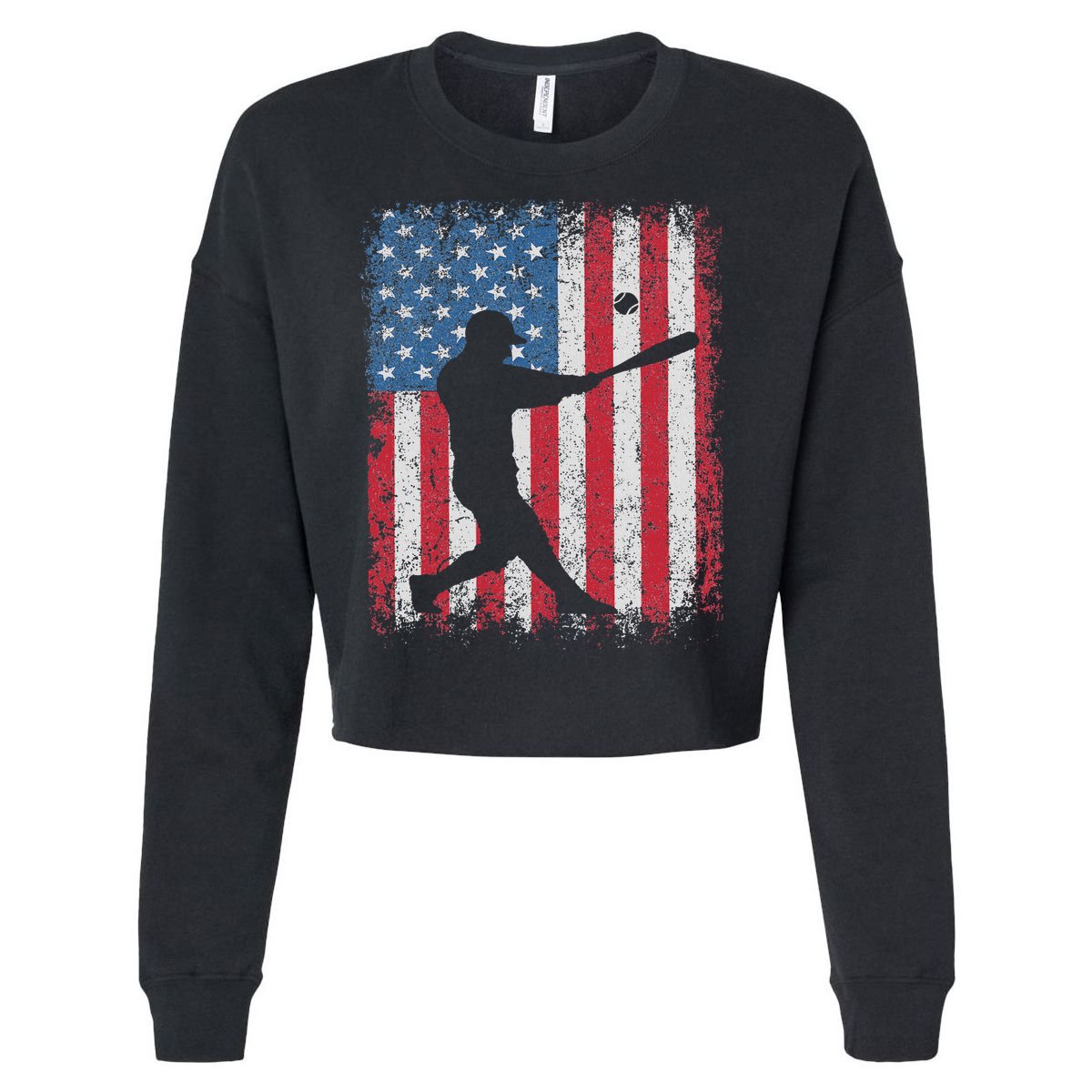 Patriotic Baseball 4th Of July Usa American Flag Cropped Pullover Crew