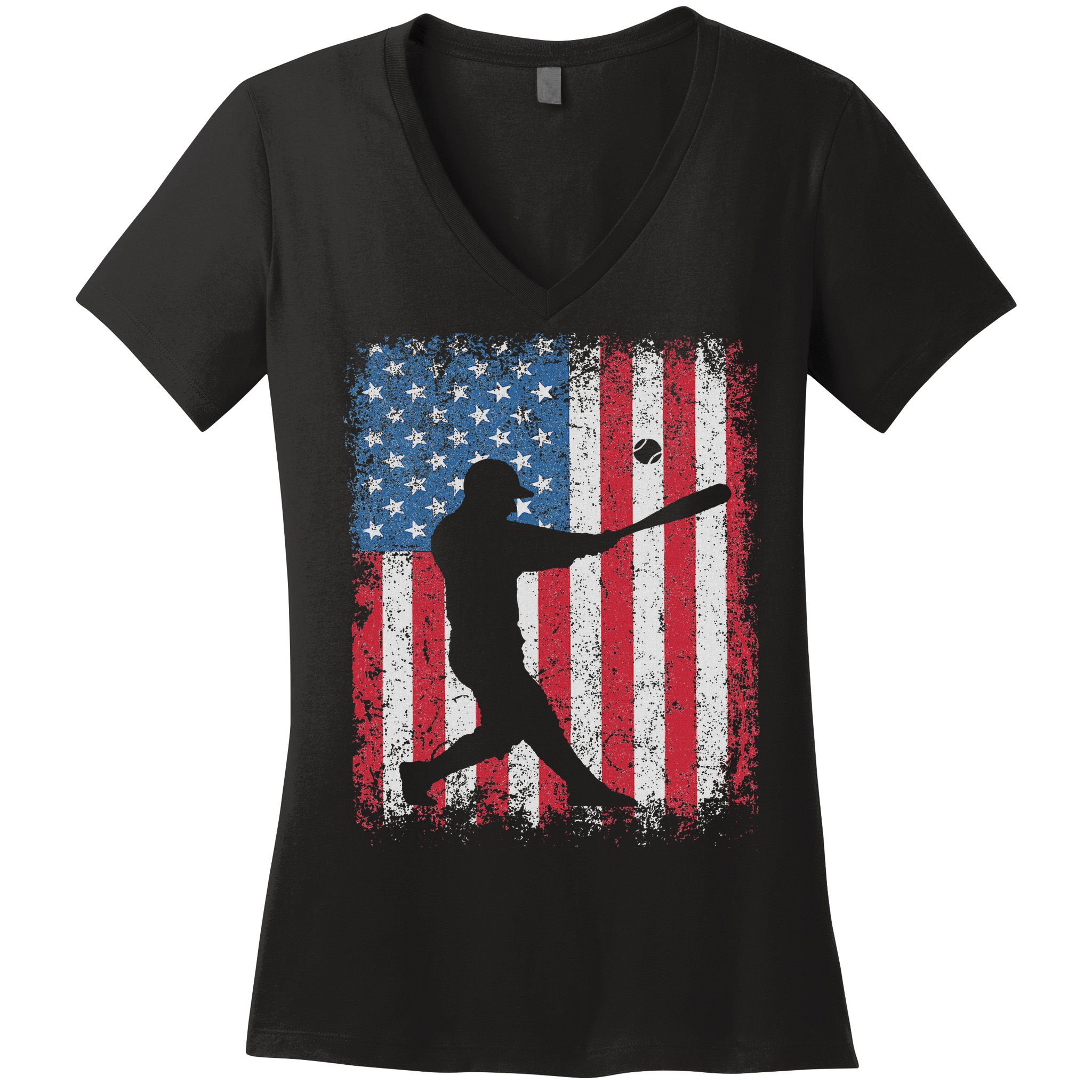 Patriotic Baseball 4th Of July Usa American Flag Women's V-Neck T-Shirt