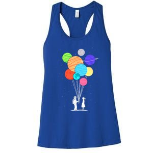 Planet Balloons Astronaut Graphic Design For Space Lovers Gift Women's Racerback Tank