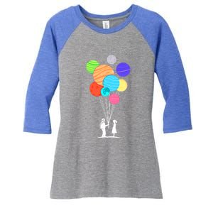 Planet Balloons Astronaut Graphic Design For Space Lovers Gift Women's Tri-Blend 3/4-Sleeve Raglan Shirt