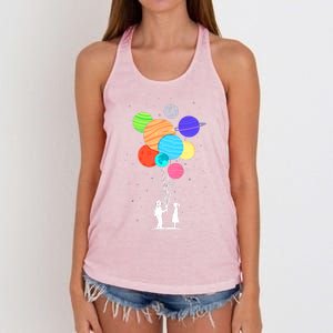 Planet Balloons Astronaut Graphic Design For Space Lovers Gift Women's Knotted Racerback Tank