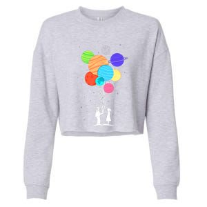 Planet Balloons Astronaut Graphic Design For Space Lovers Gift Cropped Pullover Crew