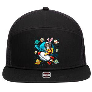 Papillon Bunny Astronaut In Space Planets 7 Panel Mesh Trucker Snapback Hat