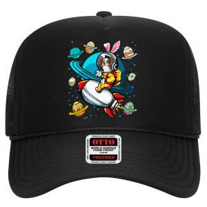 Papillon Bunny Astronaut In Space Planets High Crown Mesh Back Trucker Hat