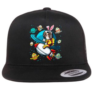 Papillon Bunny Astronaut In Space Planets Flat Bill Trucker Hat