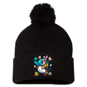 Papillon Bunny Astronaut In Space Planets Pom Pom 12in Knit Beanie