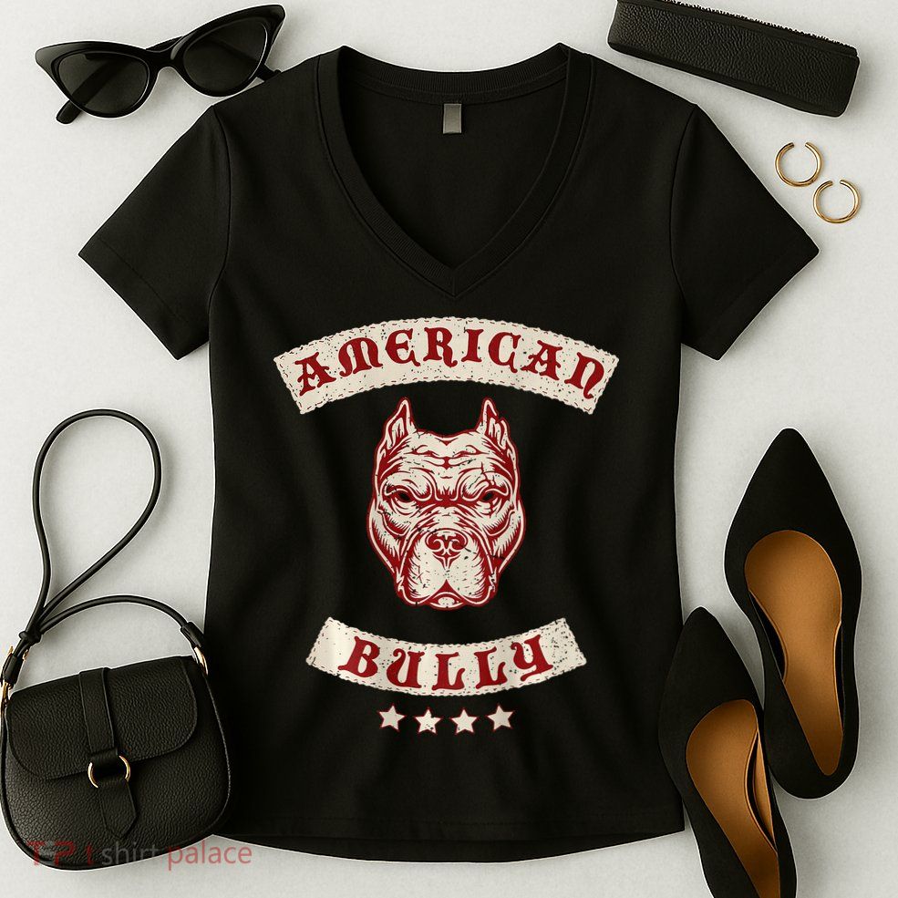 Pit Bull American Bully Dog Breed Mc Style Women's V-Neck T-Shirt