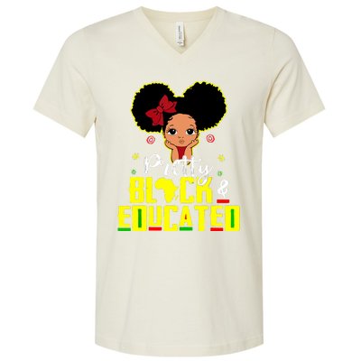 Pretty Black And Educated I Am The Strong African Queen Girl V-Neck T-Shirt