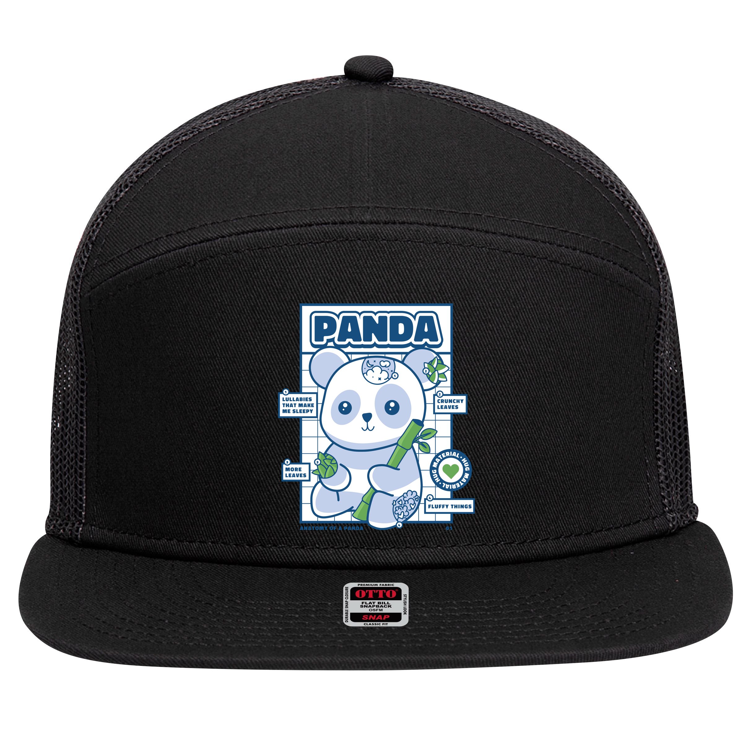 Panda Bear Animal Anatomy 7 Panel Mesh Trucker Snapback Hat