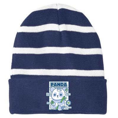 Panda Bear Animal Anatomy Striped Beanie with Solid Band