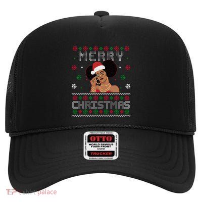 Proud Black African American Merry Christmas Ugly Great Gift High Crown Mesh Back Trucker Hat