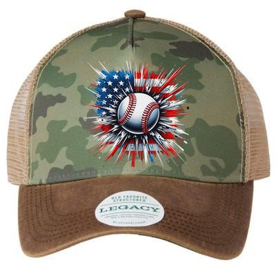 Patriotic Baseball American Flag 4th Of July Legacy Tie Dye Trucker Hat